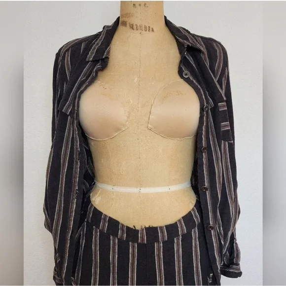 Free People Gray Brown Striped Sensual Wrapped Jumpsuit - Picture 8 of 9